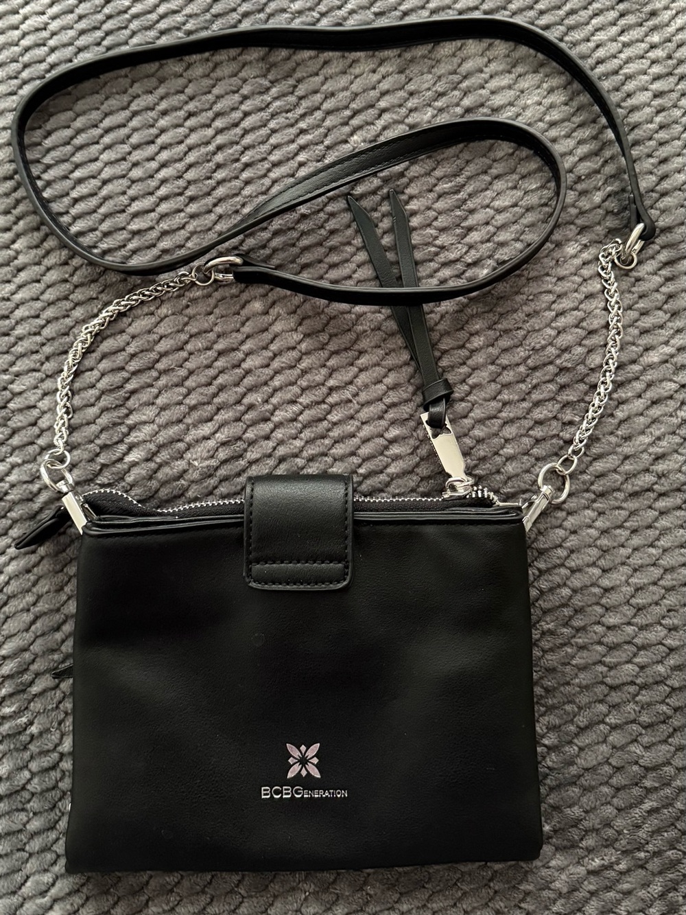 BCBGeneration Black Crossbody with Silver Chain Accent